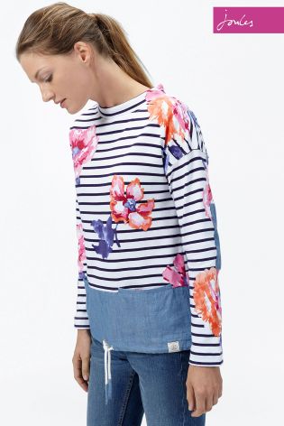 White/Blue Joules Mariana Floral Rose Stripe Sweater